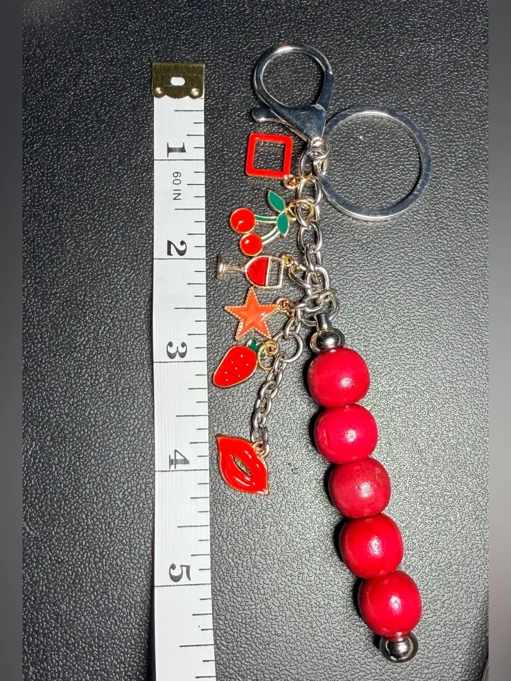 ✨Hand Crafted✨Red Bead & Charm Keychain